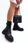 Skórzane Botki Workery Na Płaskim Obcasie Z Klamrą Czarne Samivlo  