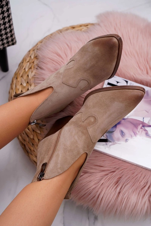 Botki Damskie Beżowe Skórzane na Obcasie Chavai