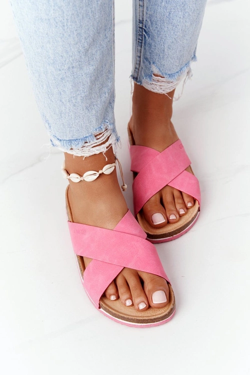 Skórzane Profilowane Klapki Big Star HH274597 Fuksja