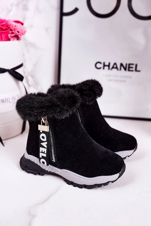 Dziecięce Ocieplane Botki Śniegowce Z Futerkiem Czarne Love-Love