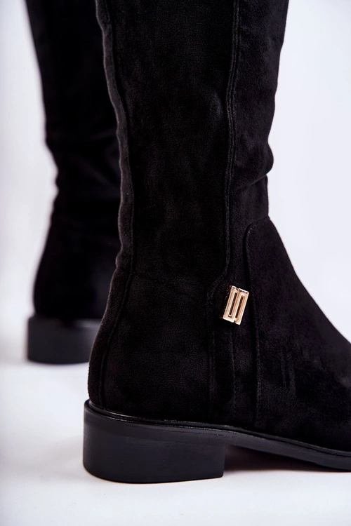 Zamszowe Kozaki Na Płaskim Obcasie Czarne Giulia