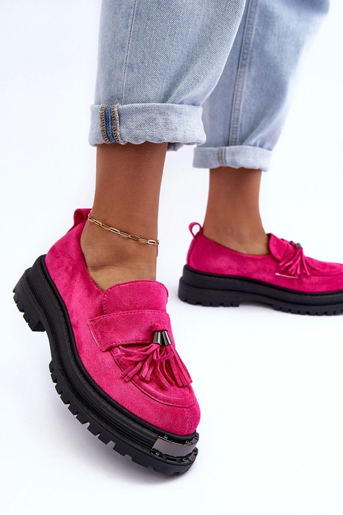 Zamszowe Półbuty Mokasyny Damskie Fuksja Ramvli