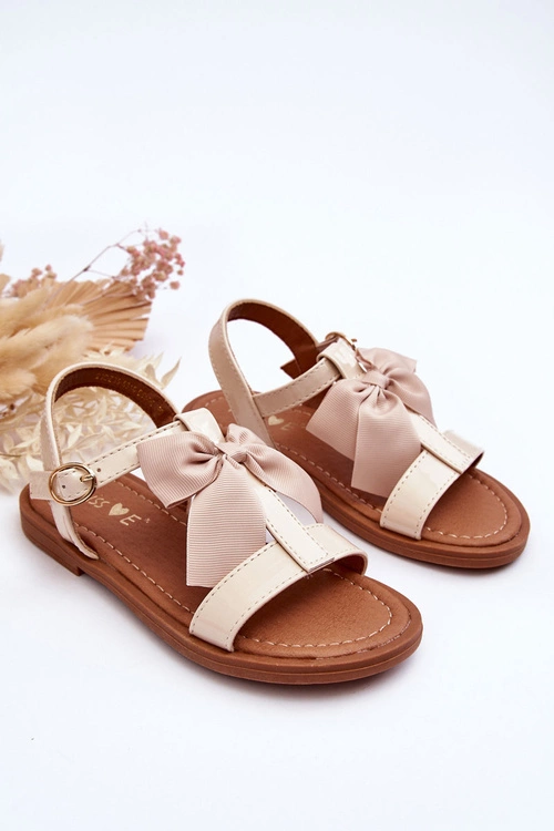 Dziecięce Lakierowane Sandałki Z Kokardą Beżowe Netina