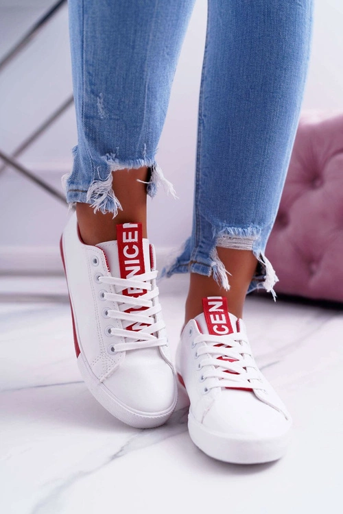 Trampki Damskie Białe Czerwony Pasek Nigrid