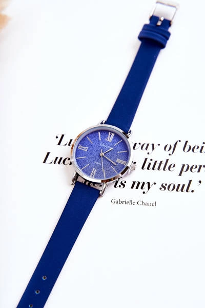 Zegarek Na Skórzanym Pasku Bez Niklu ERNEST Ciemnoniebieski