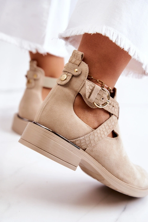 Damskie Skórzane Botki Z Wycięciem Jasnobeżowe Ramos