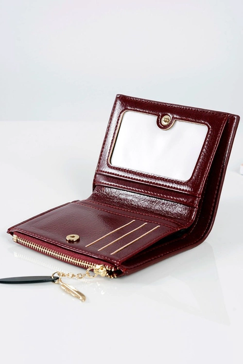 Bordowy Portfel Damski Portmonetka Złote Piórko