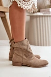 Ażurowe Damskie Niskie Botki Zapinane Na Zamek Beżowe Irinette