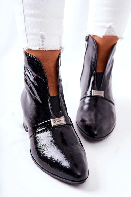 Skórzane Botki Na Obcasie Laura Messi Czarne 2268