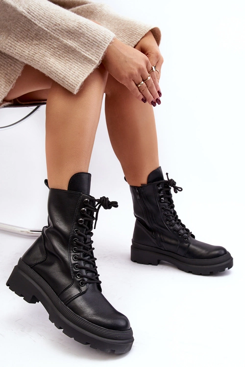 Botki Workery Damskie Ekoskóra Czarne Irande