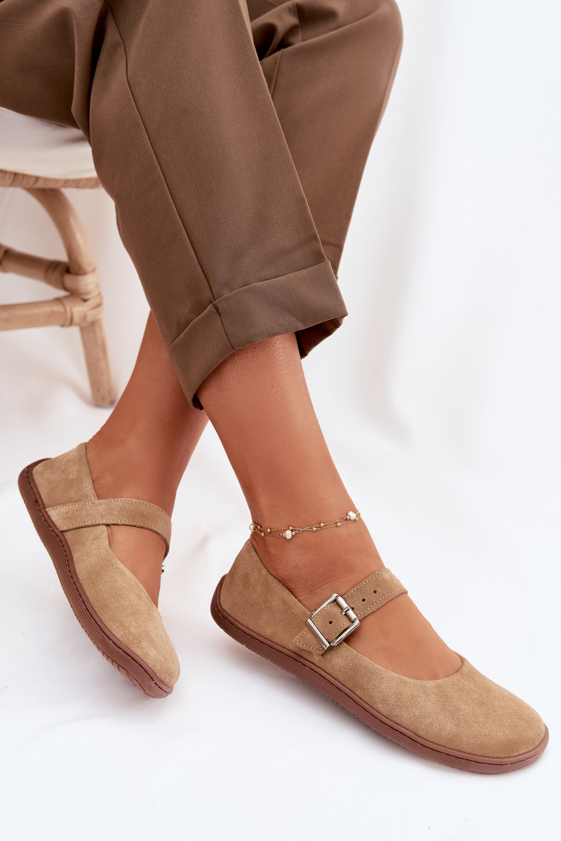 Baleriny Barefoot Z Naturalnego Zamszu Zazoo 316 Beżowe