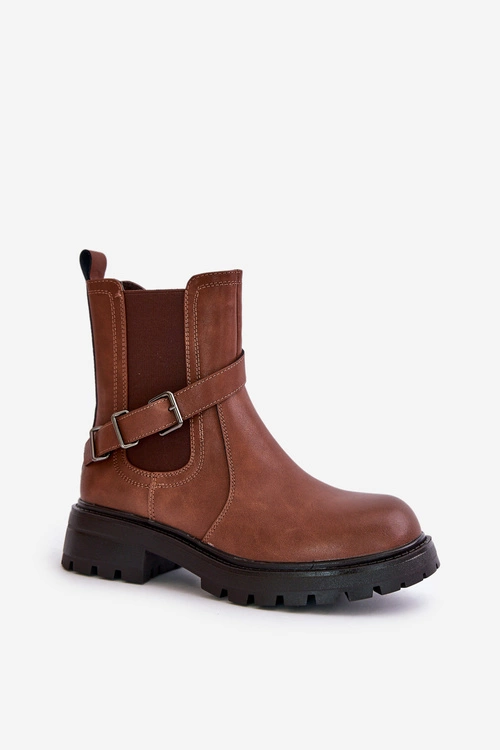 Skórzane Ocieplane Botki Sztyblety Z Paskiem Sergio Leone TR719-S Brązowe