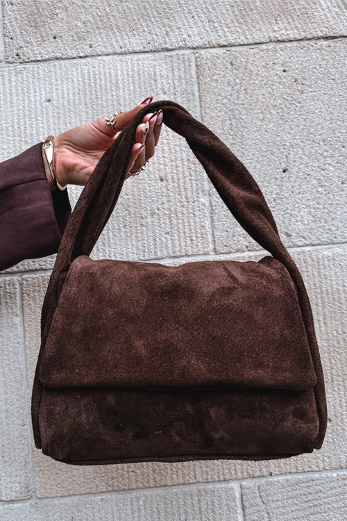 Skórzana Zamszowa Torebka Czekoladowa Monelle