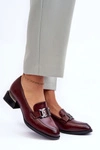 Skórzane Półbuty Mokasyny Na Obcasie Bordowe Sakina