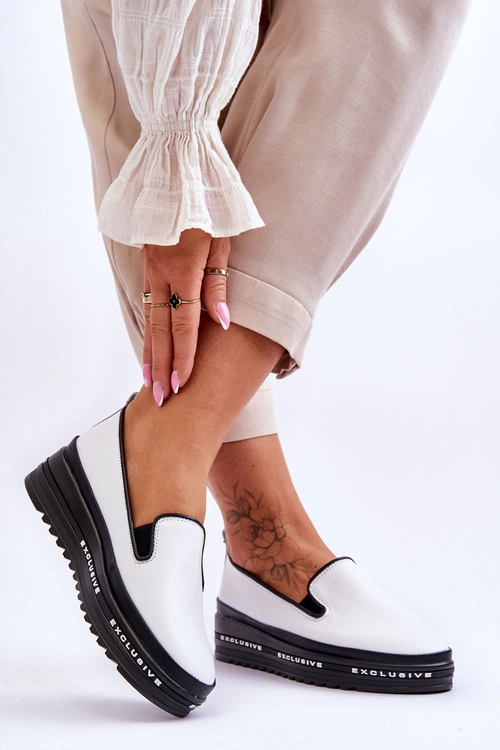 Wsuwane Skórzane Trampki Na Platformie Białe Madeline