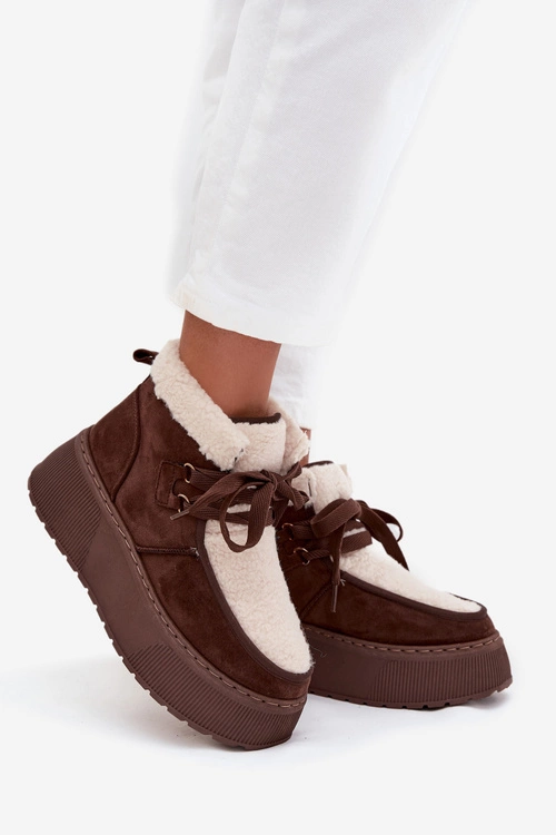 Śniegowce Damskie Na Platformie Z Futerkiem Brązowe Florivelle