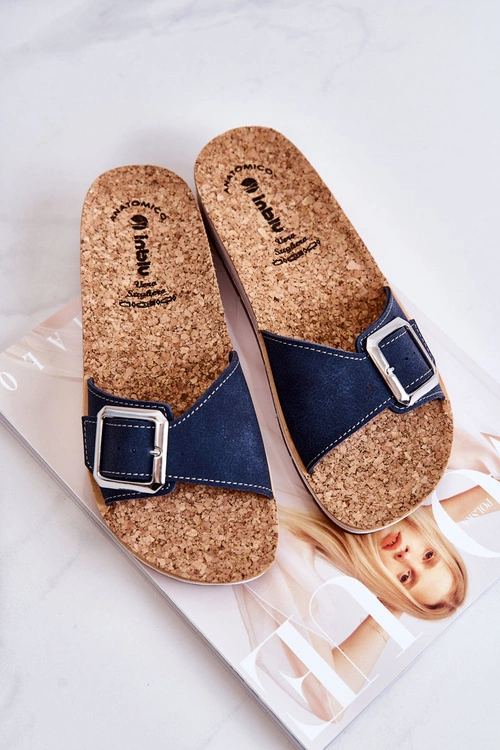 Modne Damskie Klapki Ze Sprzączką Inblu CP000031 Granatowe