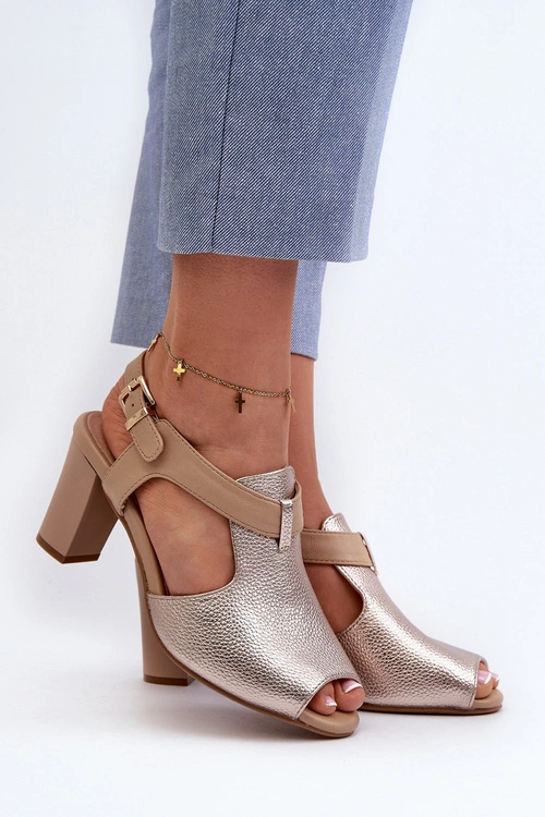 Sandały Damskie Na Słupku Z Eko Skóry Złote Queenmarie