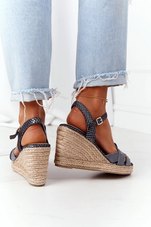 Skórzane Sandały Na Koturnie Big Star HH274378 Srebrne