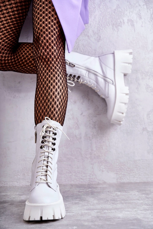 Skórzane Ocieplane Botki GOE KK2N4012 Białe