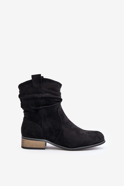 Ocieplane Botki Z Marszczeniem Na Niskim Obcasie Czarne Elletinnia