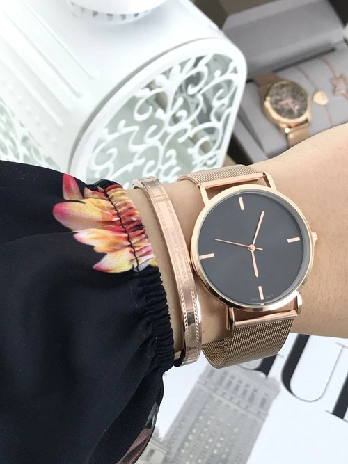 Damski Zegarek Michael John Lyssa Złota Bransoleta / Czarna Tarcza