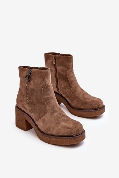 Damskie Botki Na Suwak Brązowe Romella