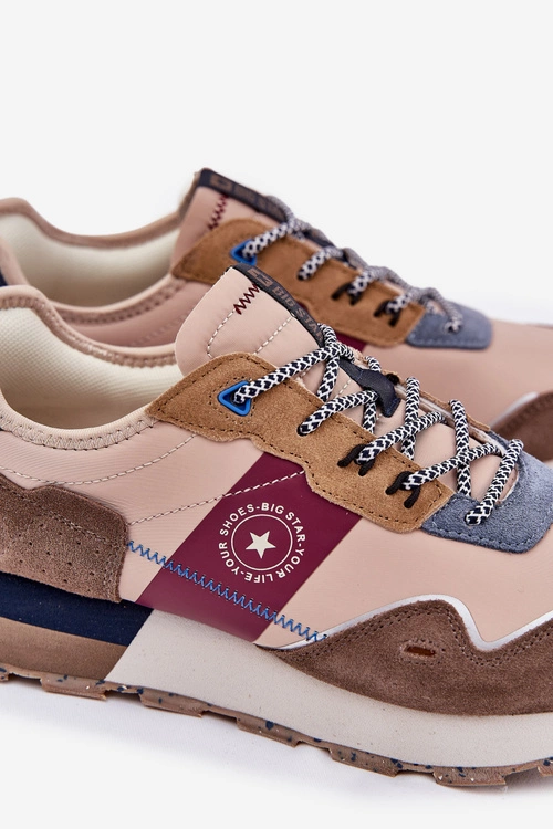Zamszowe Sneakersy Męskie Na Platformie Big Star RR174475 Hi-Poly System Beżowe
