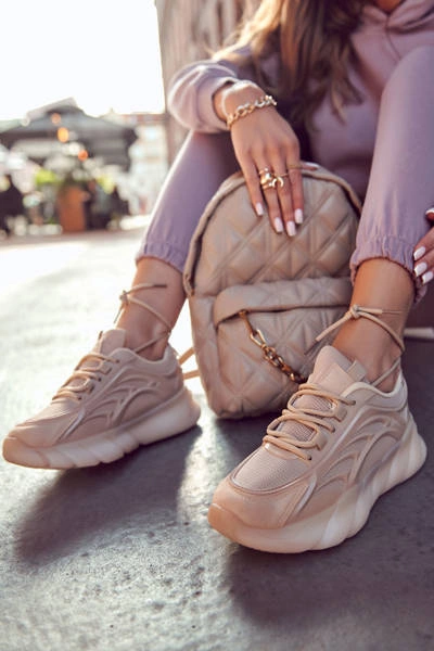 Modne Damskie Buty Sportowe Sneakersy Beżowe Sollero