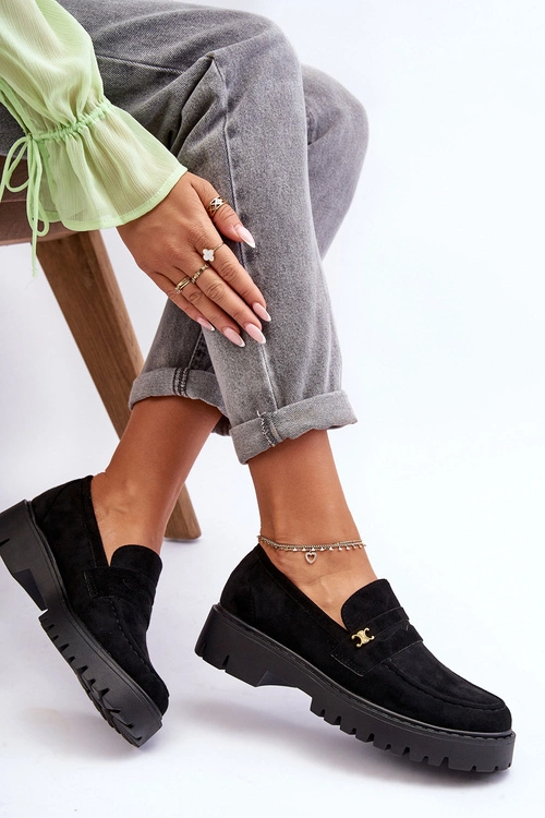 Zamszowe Mokasyny Z Ozdobą Czarne Esperta