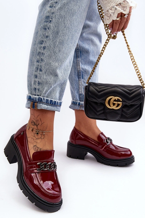 Lakierowane Damskie Półbuty Na Niskim Obcasie Bordowe Blimma