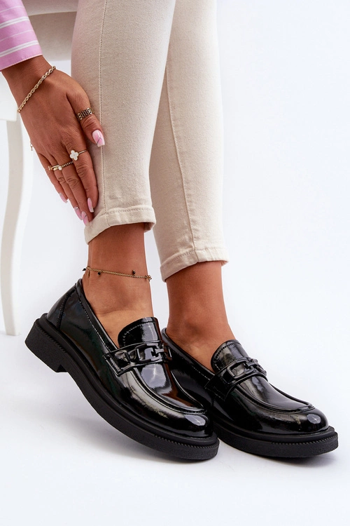 Skórzane Mokasyny Damskie Lakierowane Czarne Keelana