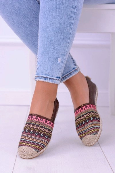 Lu Boo Damskie Letnie Espadryle Brąz Aztek Monett