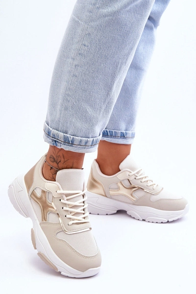 Damskie Sneakersy Sznurowane Beżowo-Złote Cortes