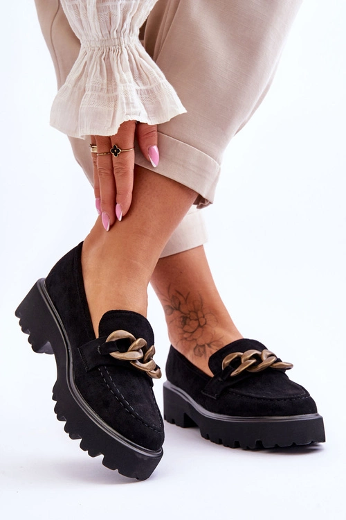 Zamszowe Damskie Mokasyny S.Barski HX52-222 Czarne