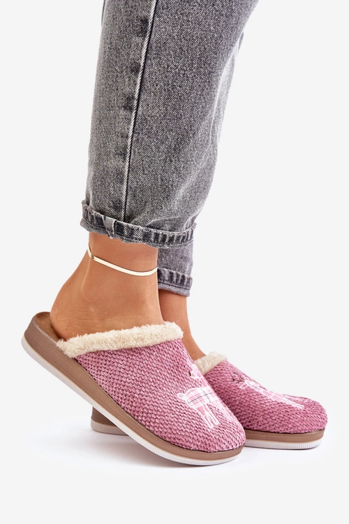 Kapcie Damskie Z Reniferem I Futerkiem Inblu CT000034 Różowe