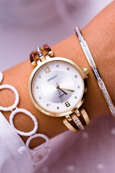 Damski Zegarek Ernest Cyrkonie Złoty Alendi