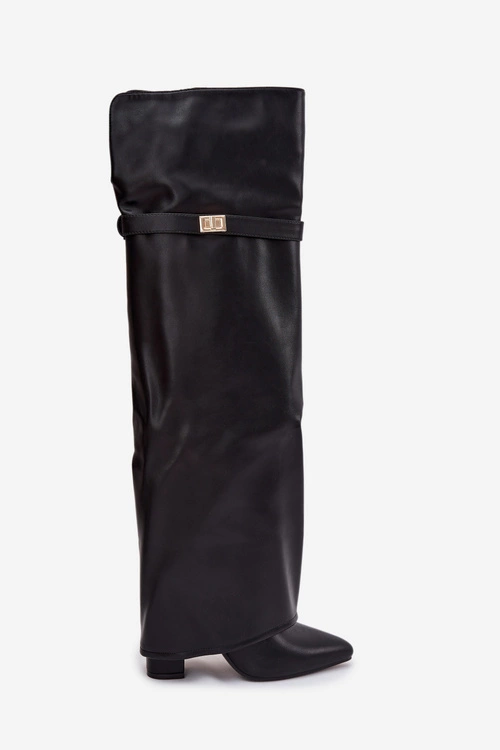 Ocieplane Kozaki Z Wywiniętą Cholewką Za Kolano Obcas Słupek Czarne Serelle