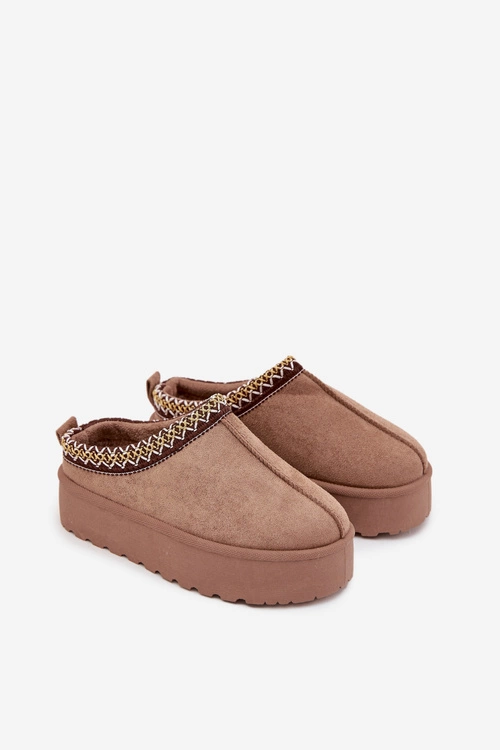 Śniegowce Dziecięce Młodzieżowe Z Haftem Na Platformie Khaki Jolisse