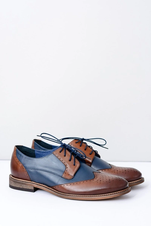 Nikopol Granatowe Skórzane Męskie Eleganckie Półbuty Mortes