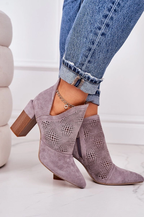 Ażurowe Botki Na Słupku Szare Michelle