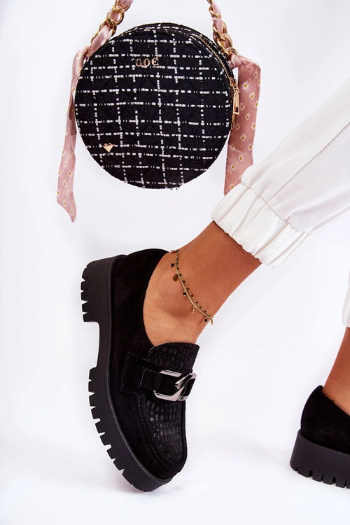 Modne Zamszowe Półbuty Loafery Czarne Lemar Rayhan