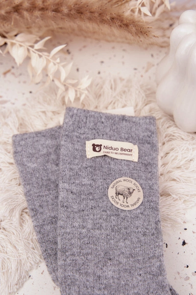 Ciepłe Wełniane Skarpetki Damskie Z Naszywką Szare