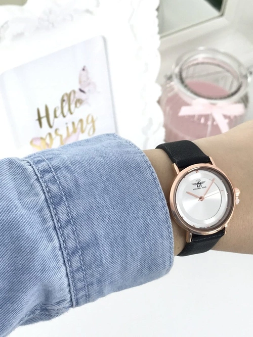 Damski Zegarek Michael John Paule Czarny Biała Tarcza