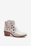 Ażurowe Botki Skórzane Lewski Shoes 3170/2 Złoty Przecierany