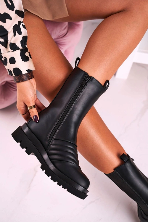 Botki Sztyblety Na Platformie Czarne Evelina