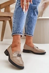 Lakierowane Mokasyny Damskie Ze Skóry Naturalnej Khaki Vinceza 58409