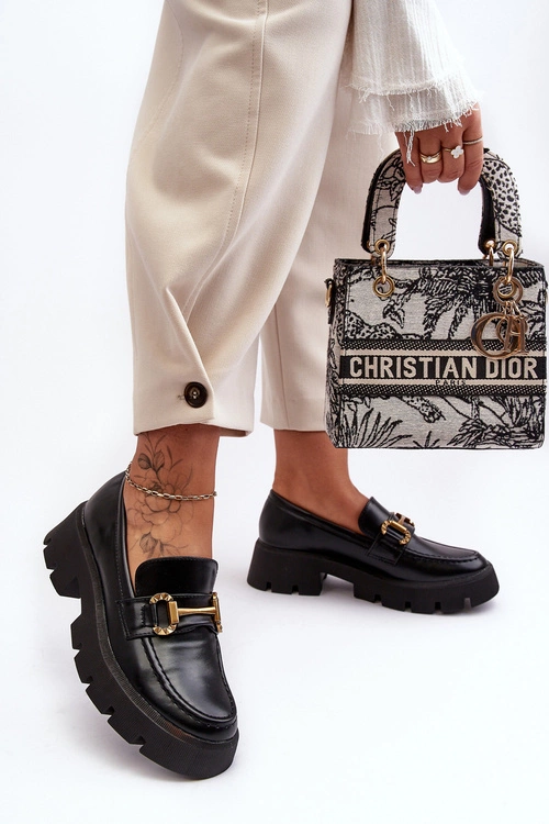 Damskie Półbuty Loafery Z Ozdobą Czarne Peuria