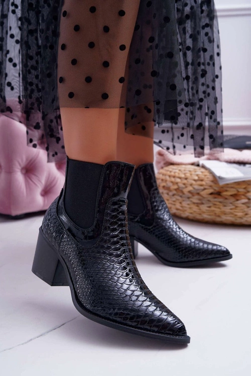 Botki Damskie Lakierowane Wsuwane Czarne Dorine