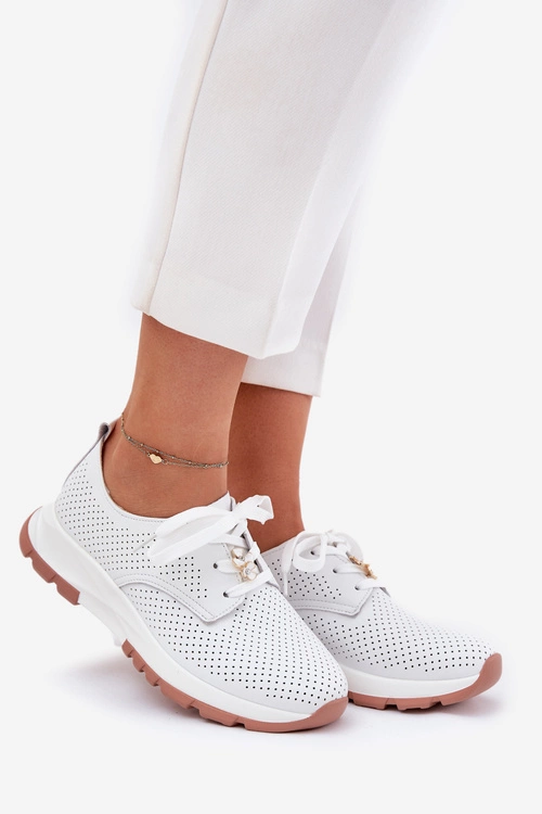 Skórzane Półbuty Damskie Z Przypinką Artiker 54C1810 Białe